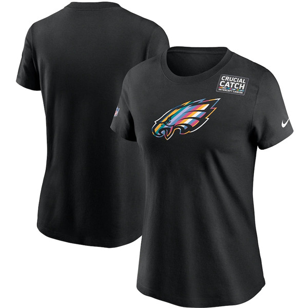 Women's Philadelphia Eagles 2020 Black Sideline Crucial Catch Performance NFL T-Shirt(Run Small)
